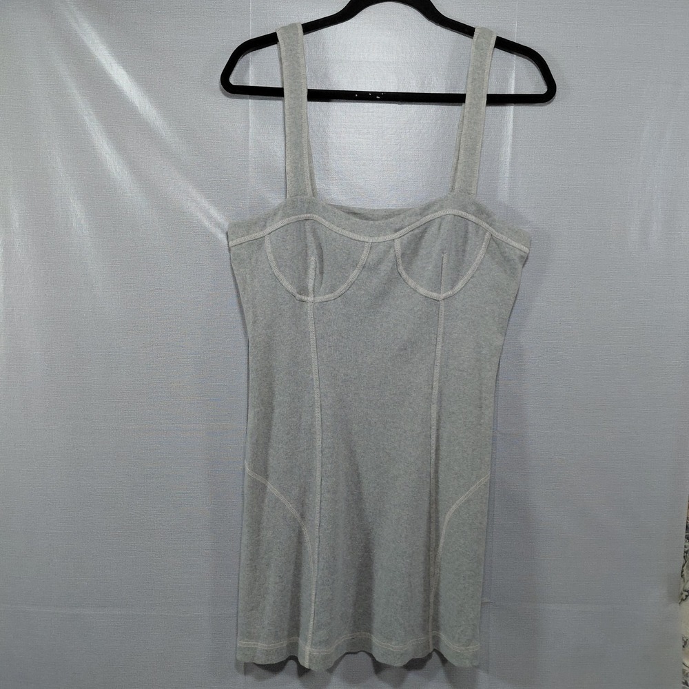 By Anthropologie Sleeveless Contrast Stitch Mini Dress Gray LG Ribbed Knit